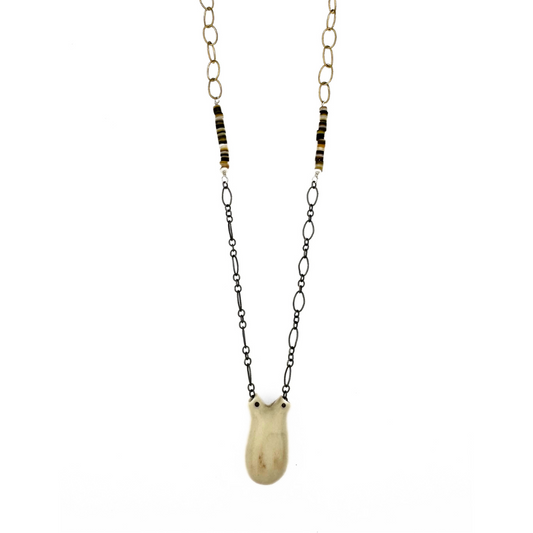 Antler and Heishi Clam Beads Brass Necklace