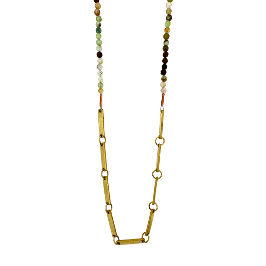 Chrysophrase and Brass Bar Link Necklace