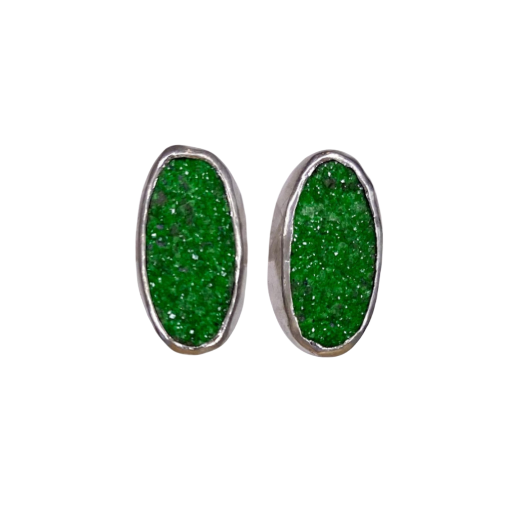 Green Druzy Post Earrings