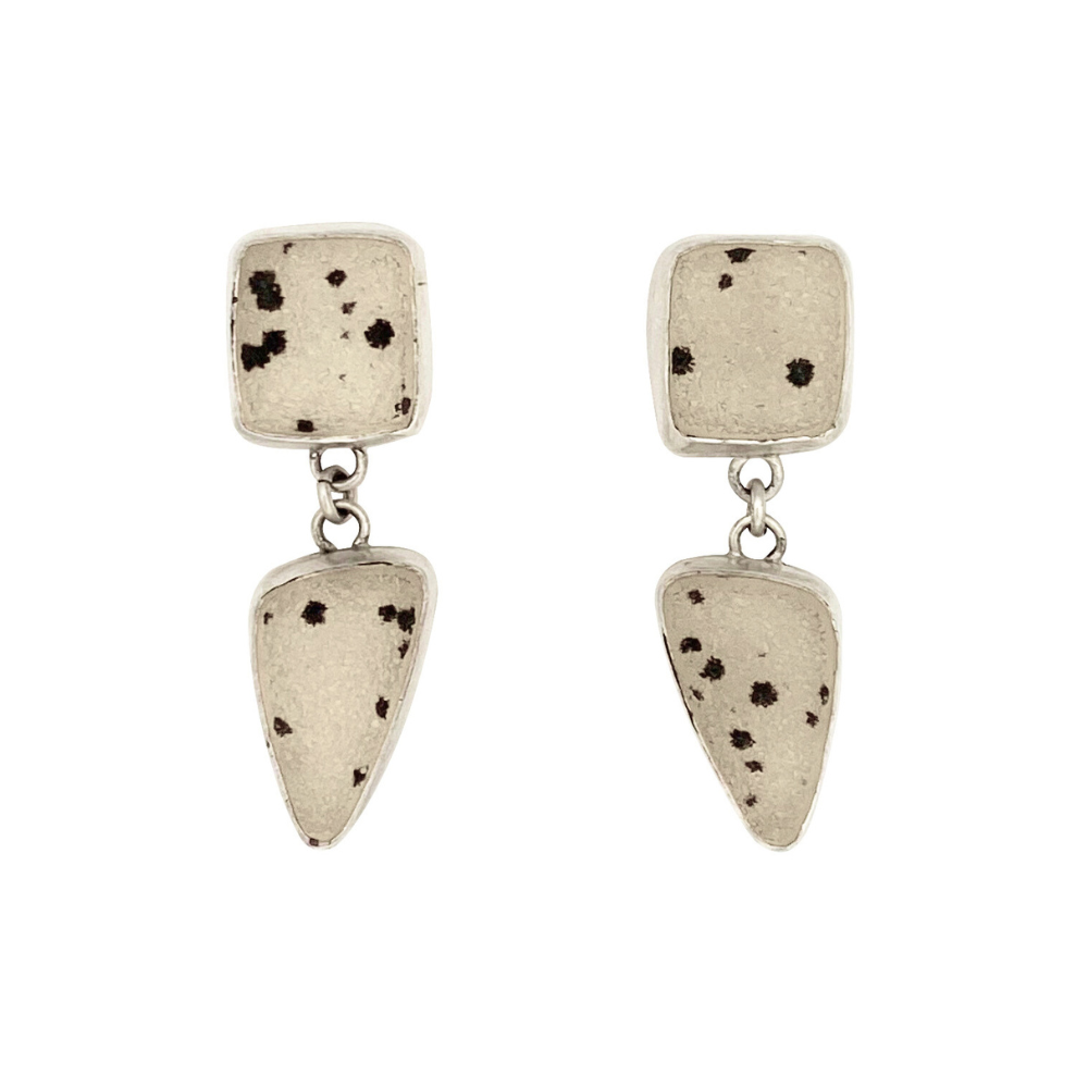 Dalmation Druzy Stud Earrings with a Dangle