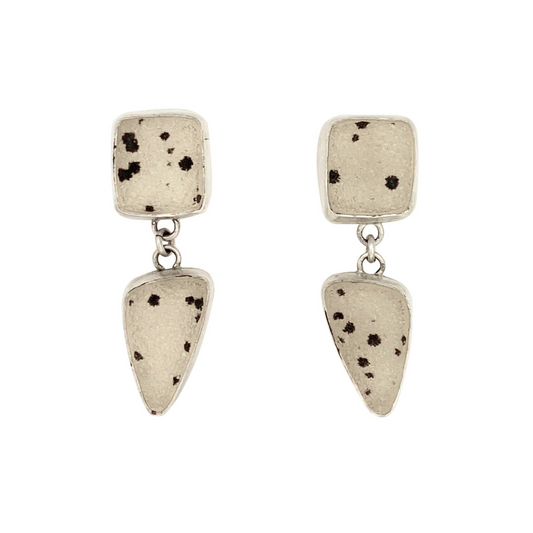 Dalmation Druzy Stud Earrings with a Dangle