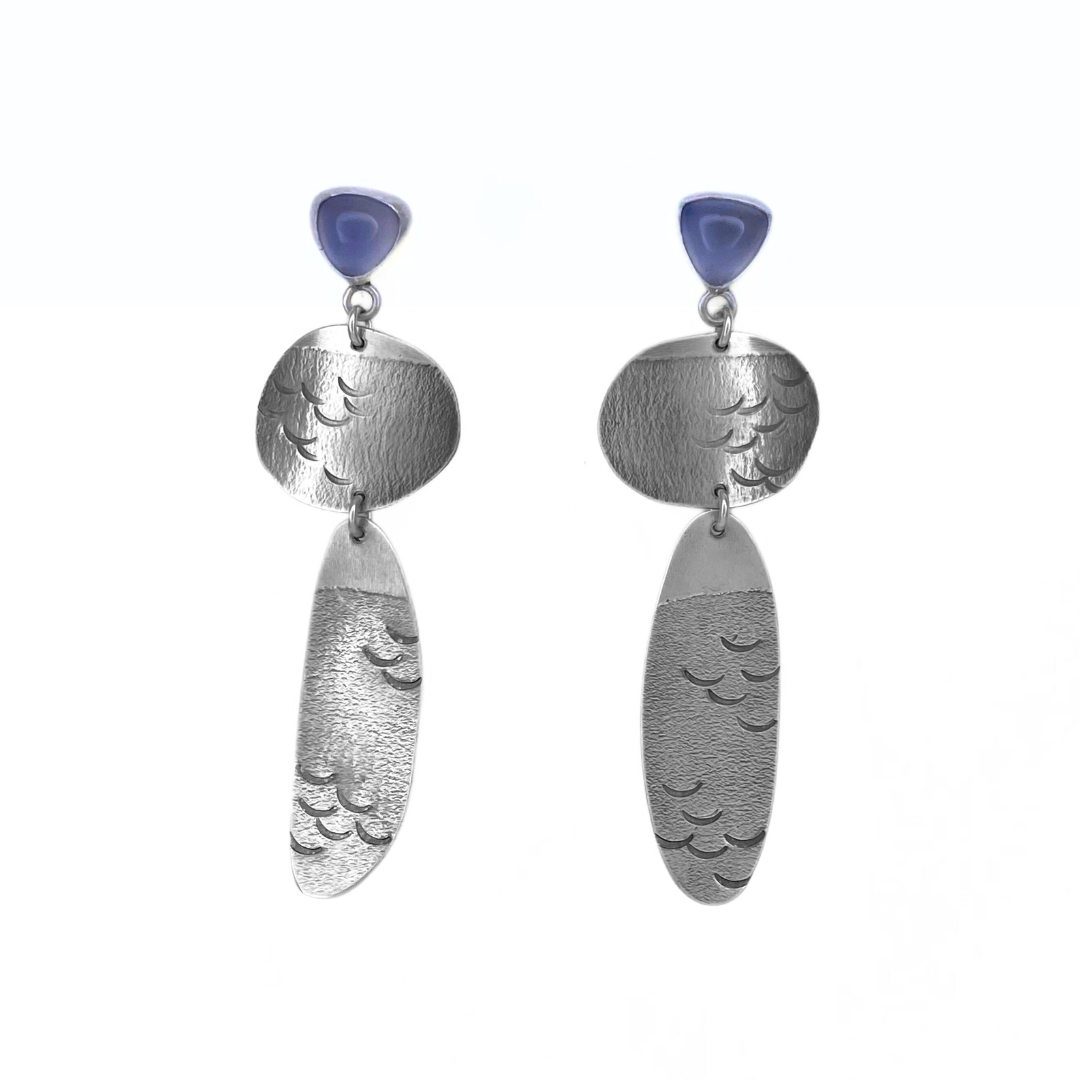 Silver and Chalcedony Silver Landscape Earrings 13