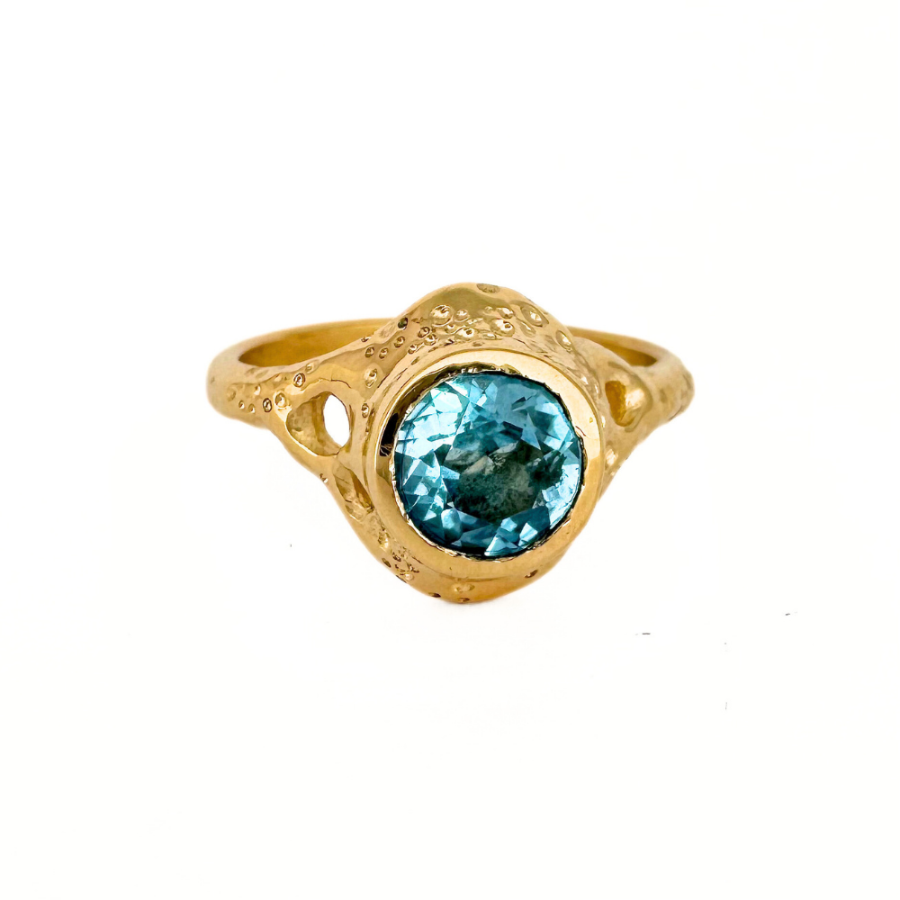 Blue Topaz Coral Ring 14kt Gold