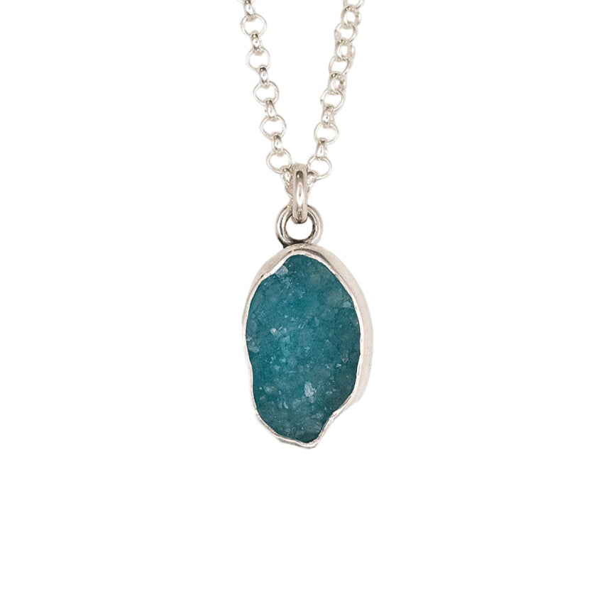 Small Blue Oval Druzy Pendant