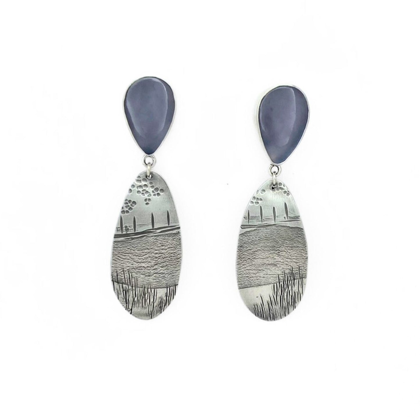Silver and Chalcedony Silver Landscape Earrings 11
