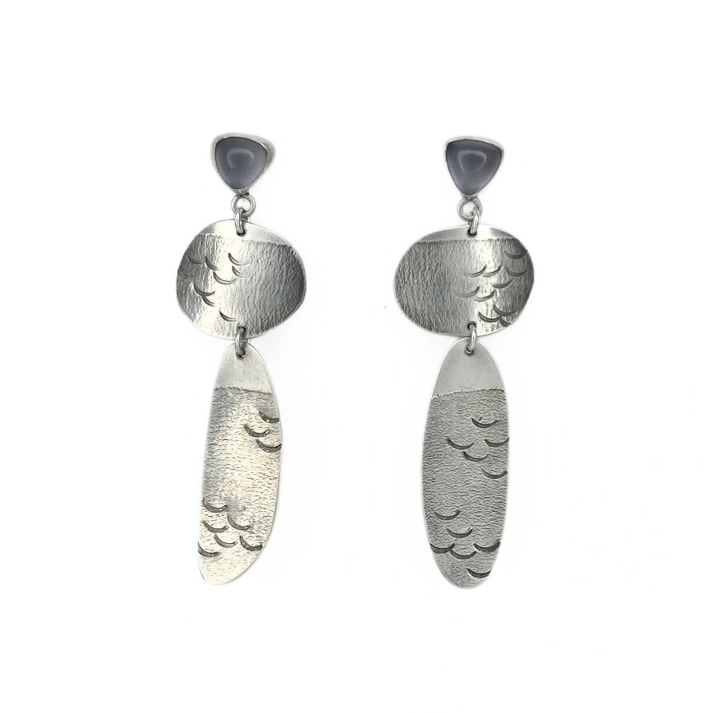 Silver and Chalcedony Silver Landscape Earrings 13