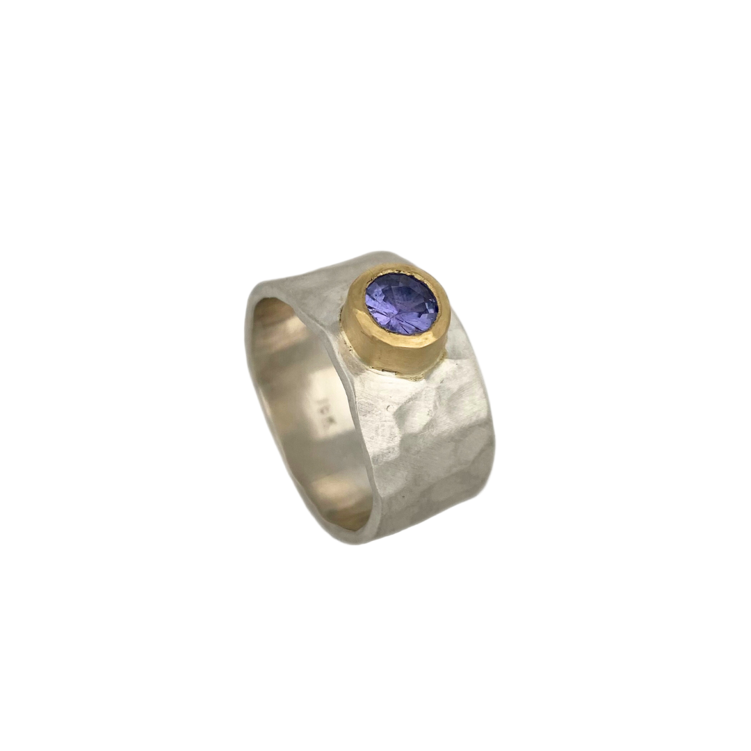 Silver Ring with Lolite set in 18kt Gold