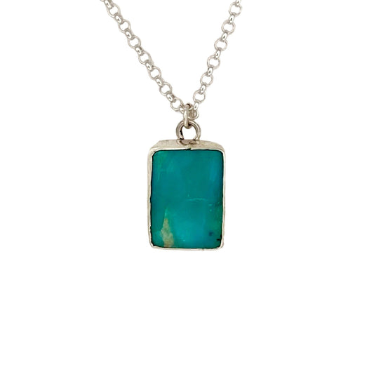 Rectangle Opalized Wood Pendant with a Wave on the back