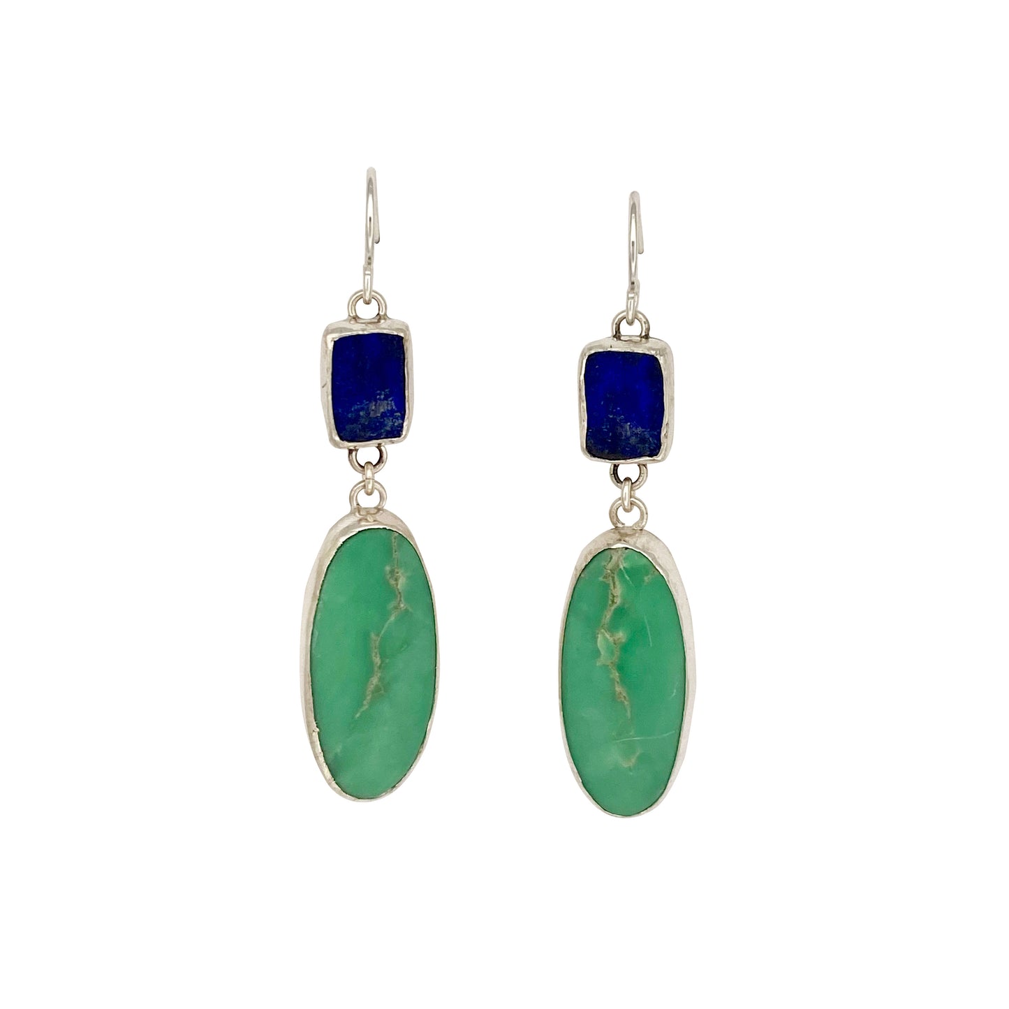 Textured Lapis and Verasite Dangle Earrings