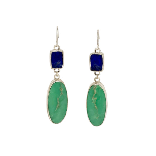 Textured Lapis and Verasite Dangle Earrings