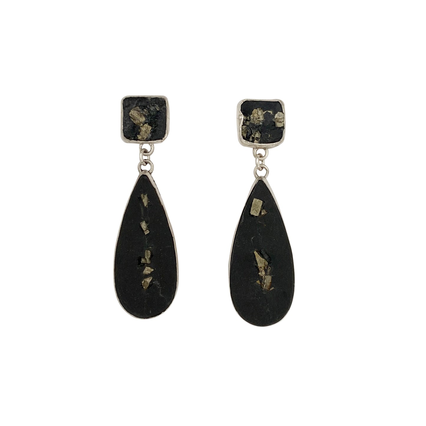 Teardrop Pyrite Schiste Stud Dangle Earrings