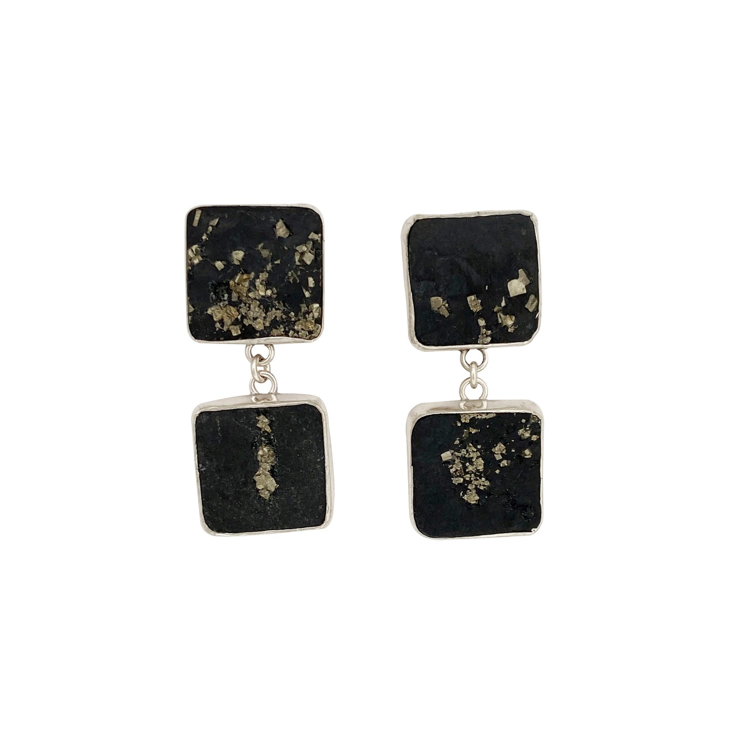 Square Pyrite Schiste Stud Dangle Earrings