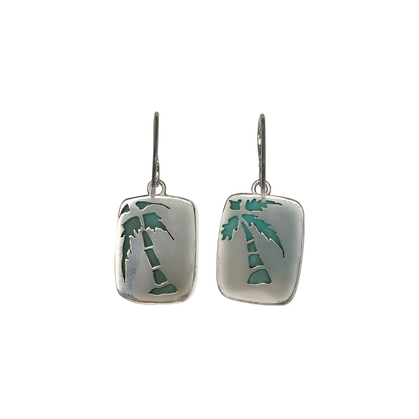 Opalized Wood Dangle Earrings with Palm Tree on the Back