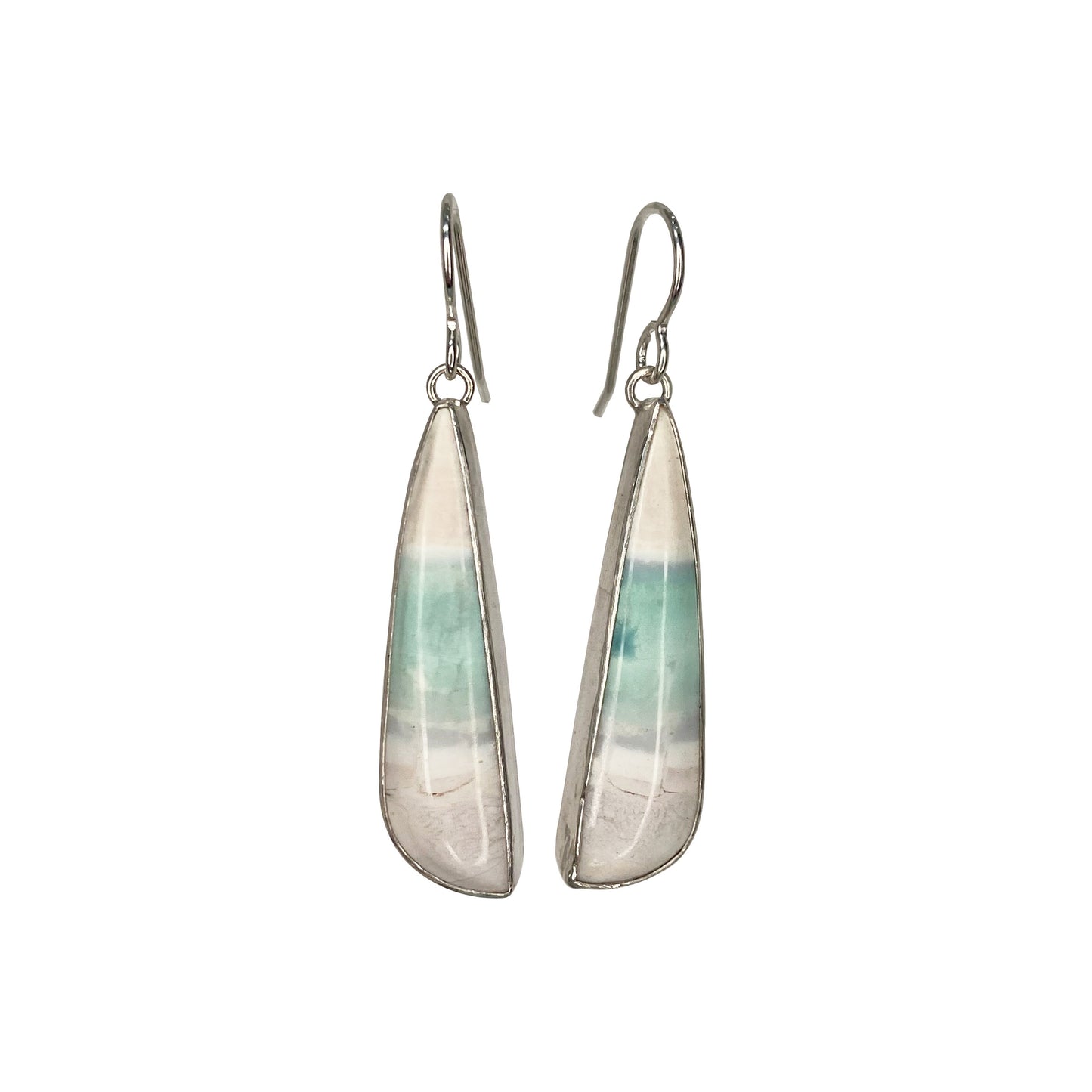 Opalized Wood Dangle Earrings with Clam Shell on the Back