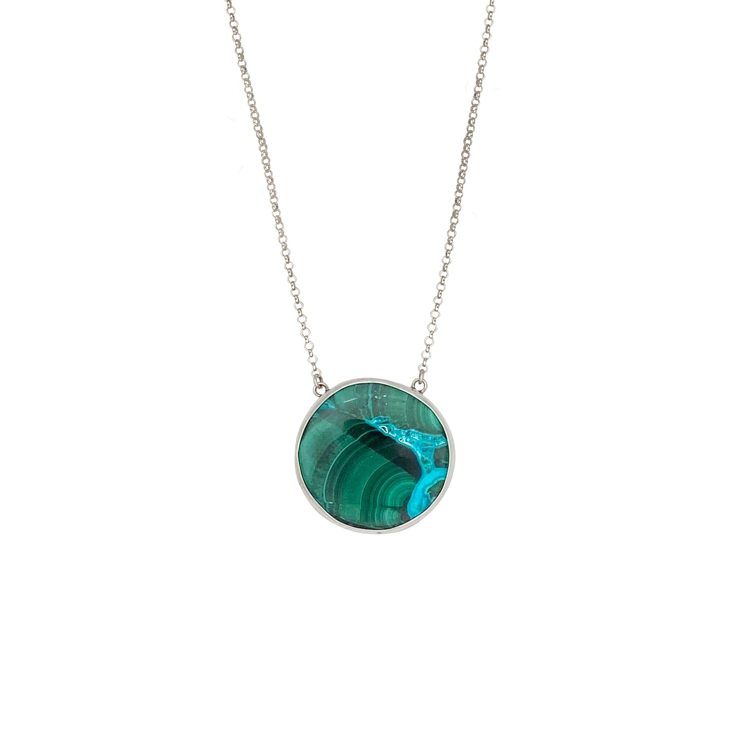 Round Malachite Pendant with Leaves on the back