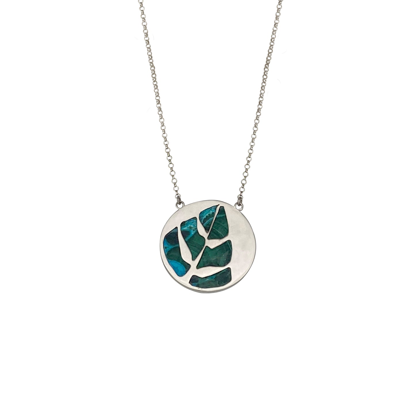 Round Malachite Pendant with Leaves on the back