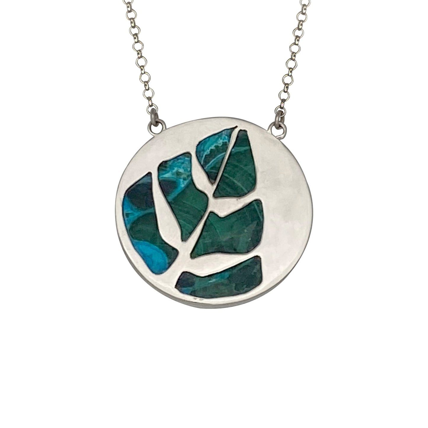 Round Malachite Pendant with Leaves on the back