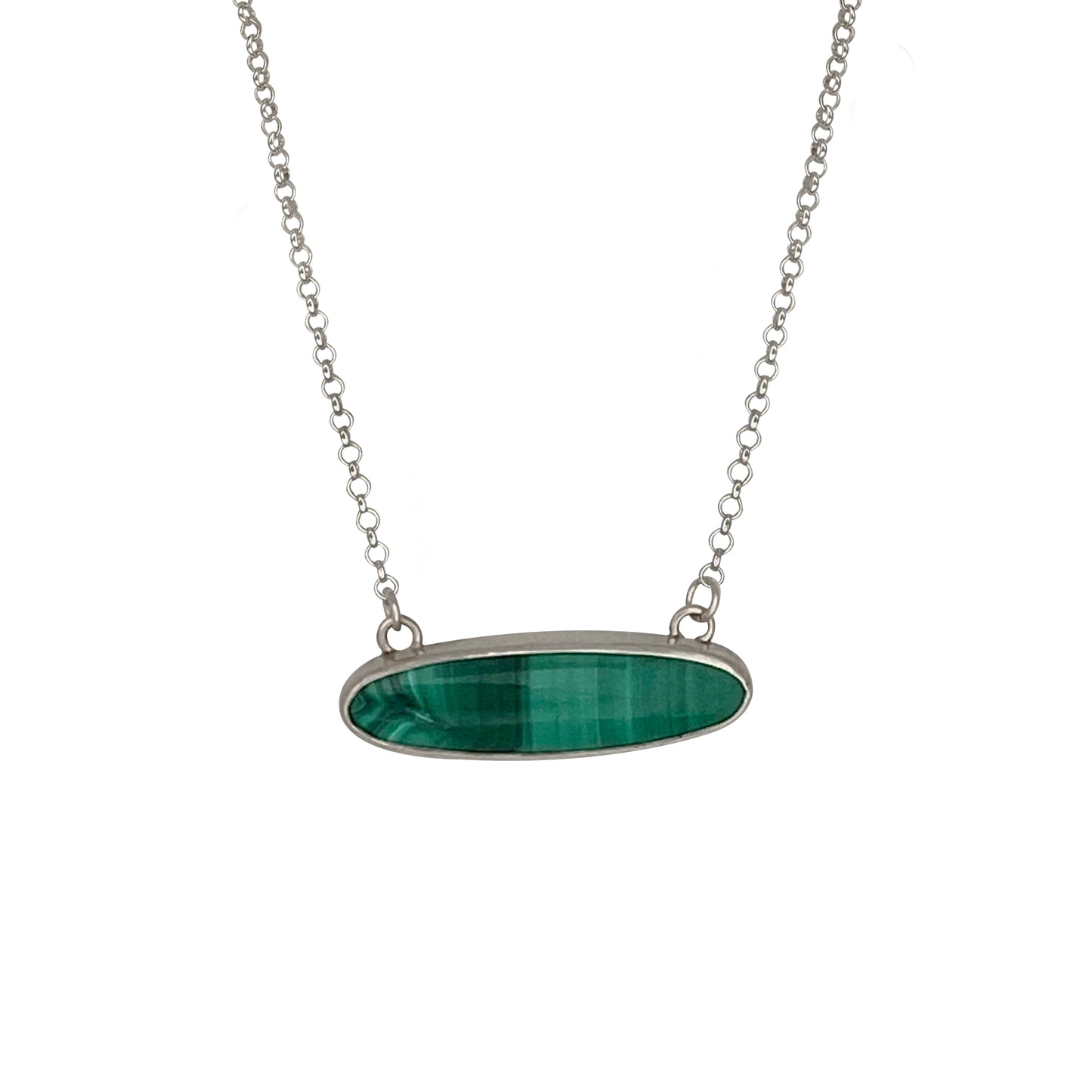 Oval Malachite Pendant with a Leaf on the Back