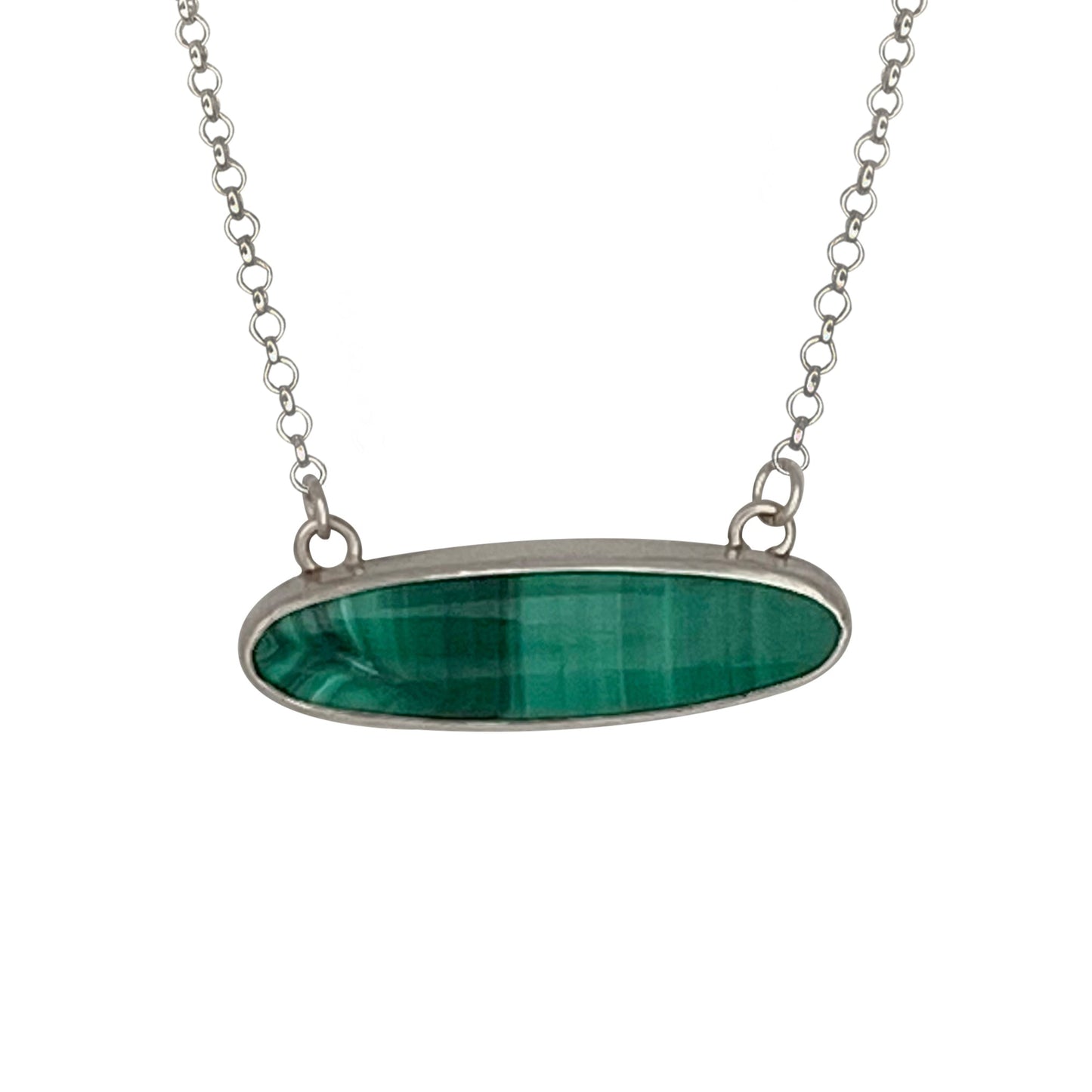 Oval Malachite Pendant with a Leaf on the Back