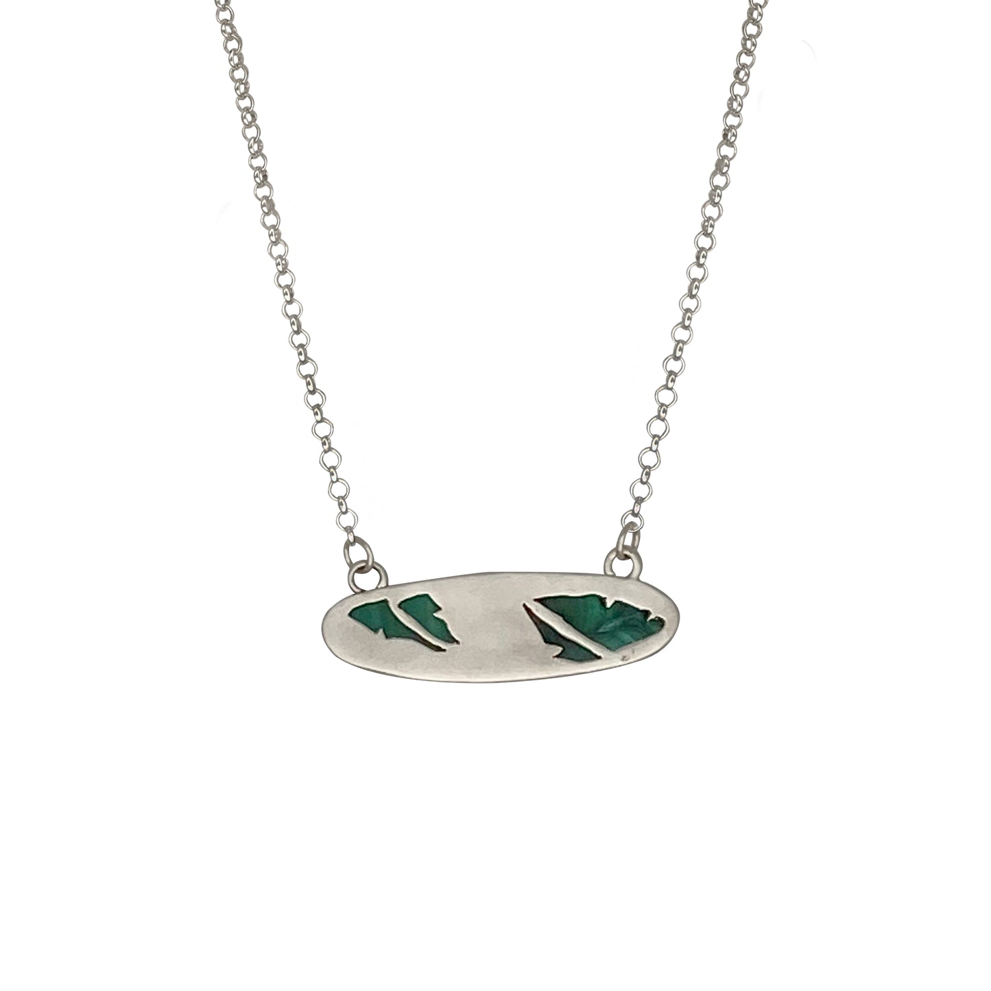 Oval Malachite Pendant with a Leaf on the Back
