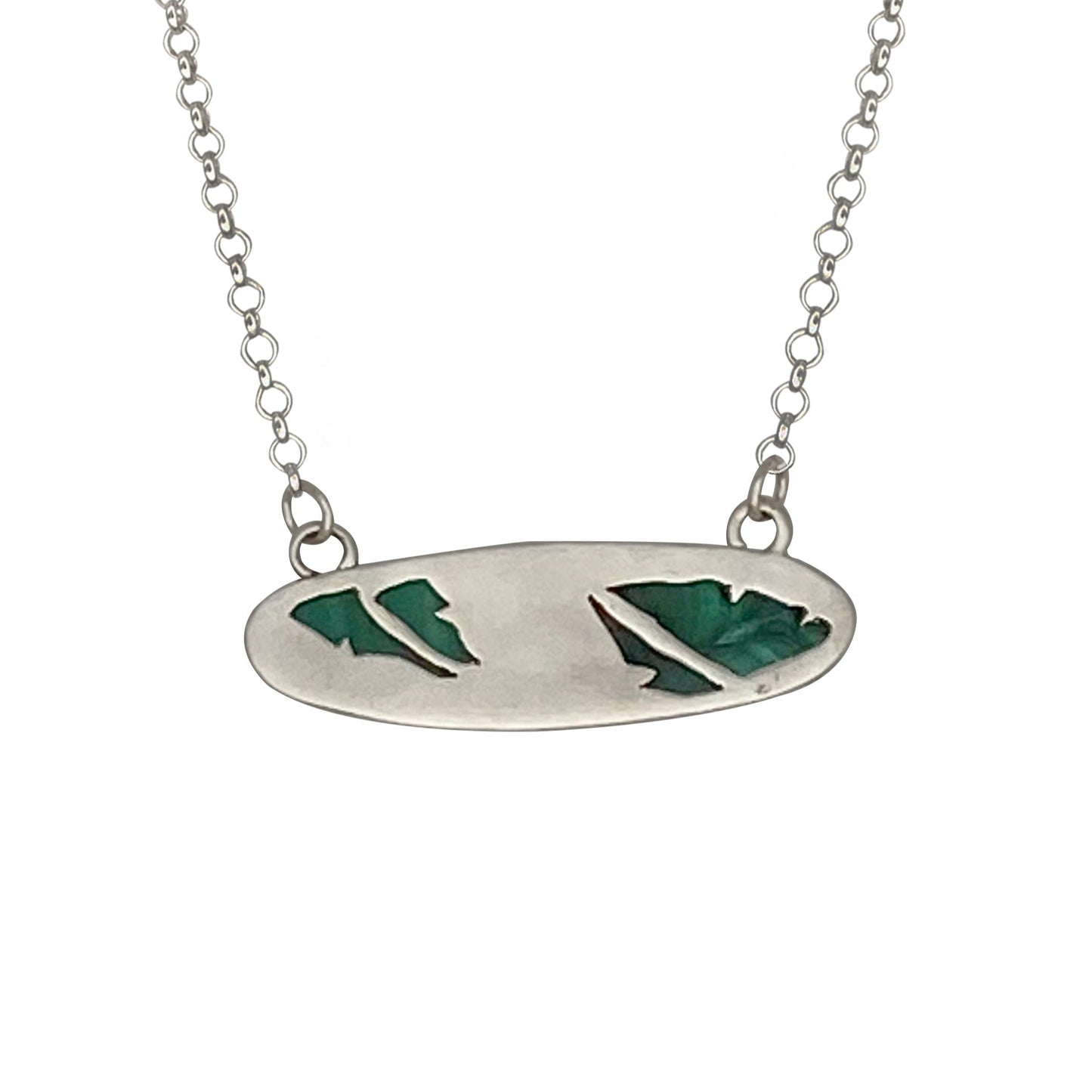 Oval Malachite Pendant with a Leaf on the Back
