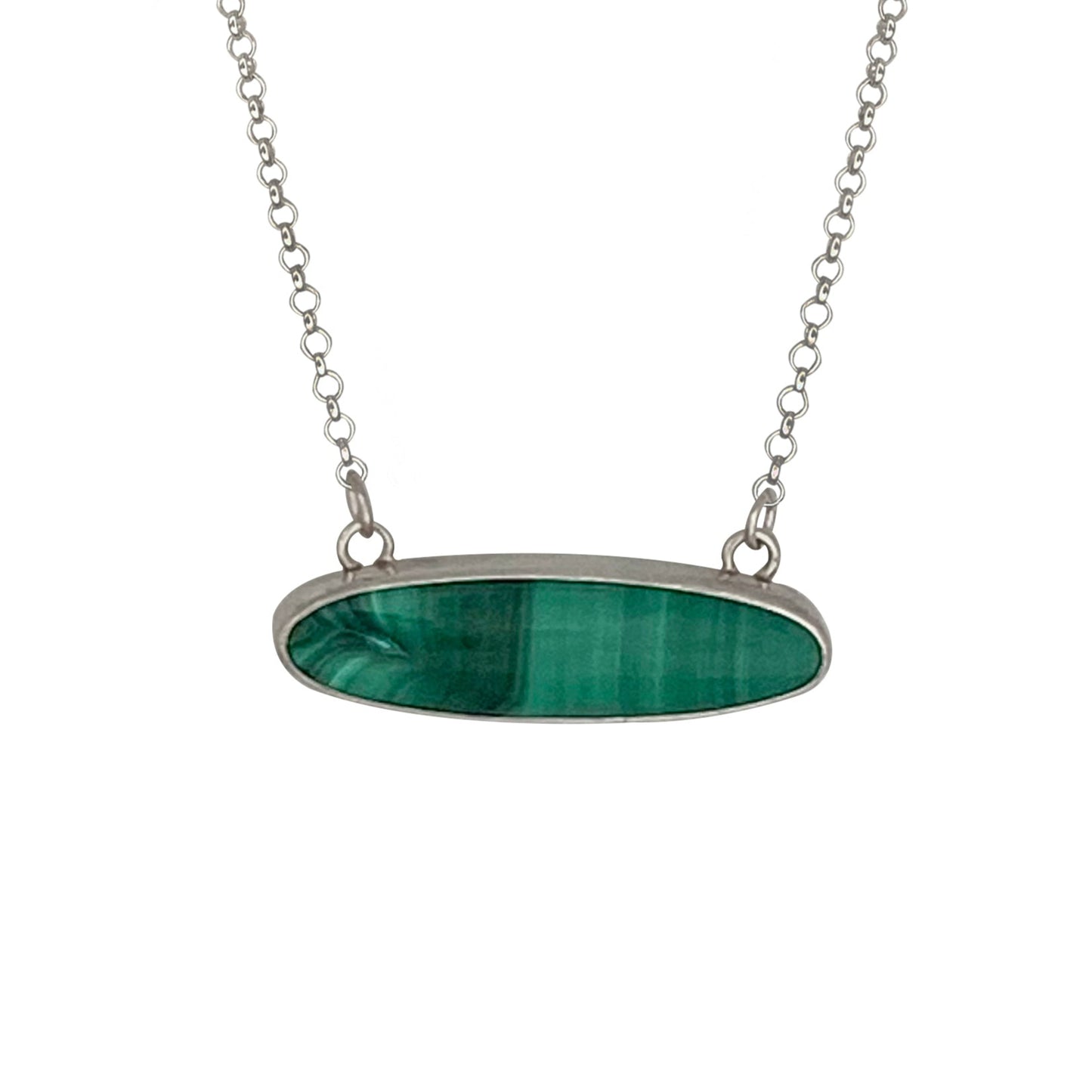 Oval Malachite Pendant with a Leaf on the Back