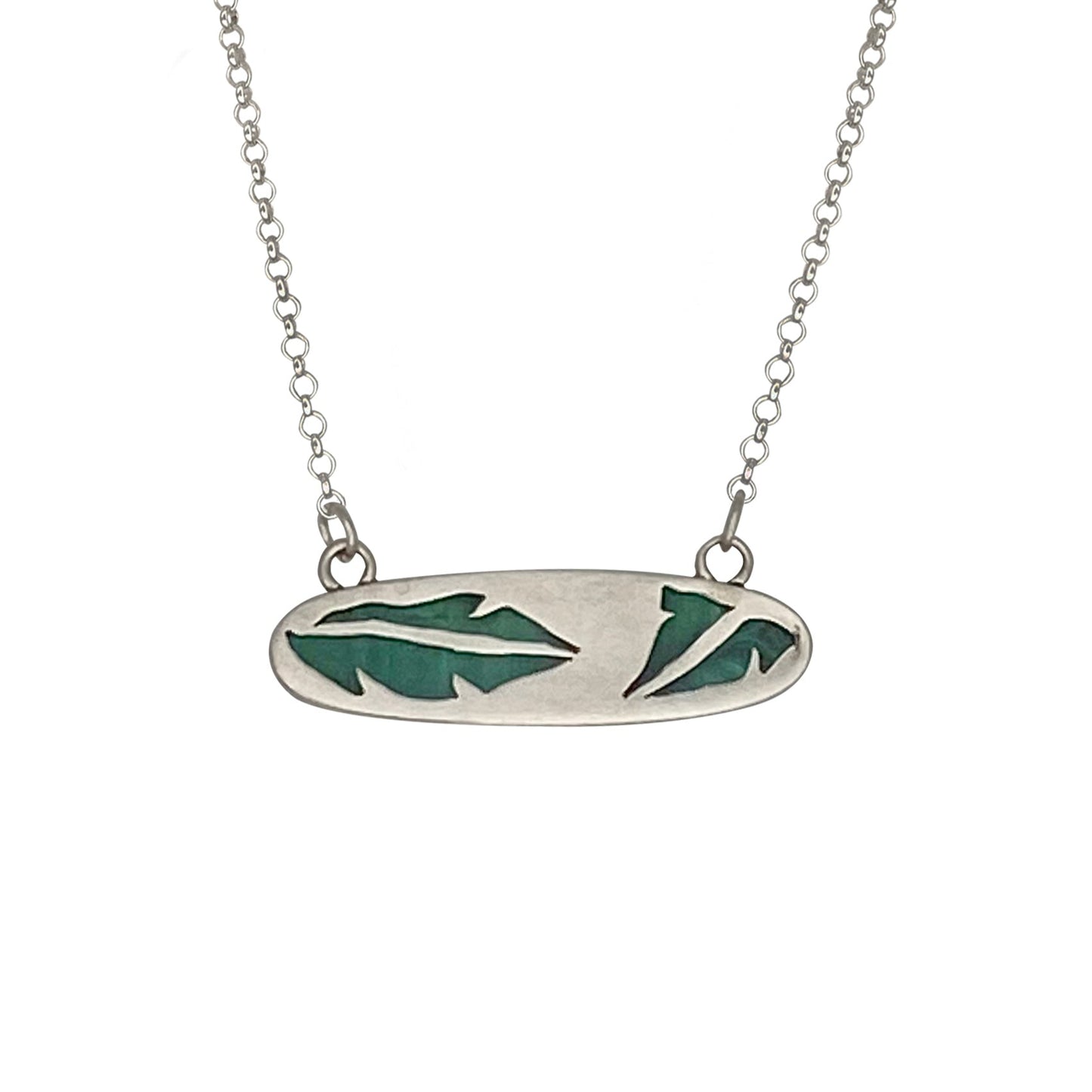 Oval Malachite Pendant with a Leaf on the Back