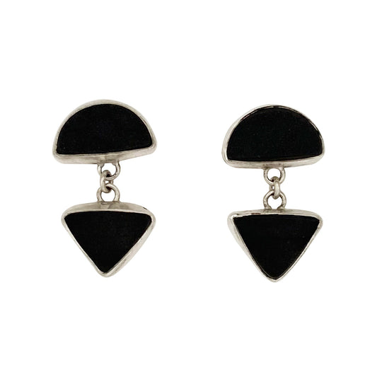 Black Druzy Stud with Dangle Earrings