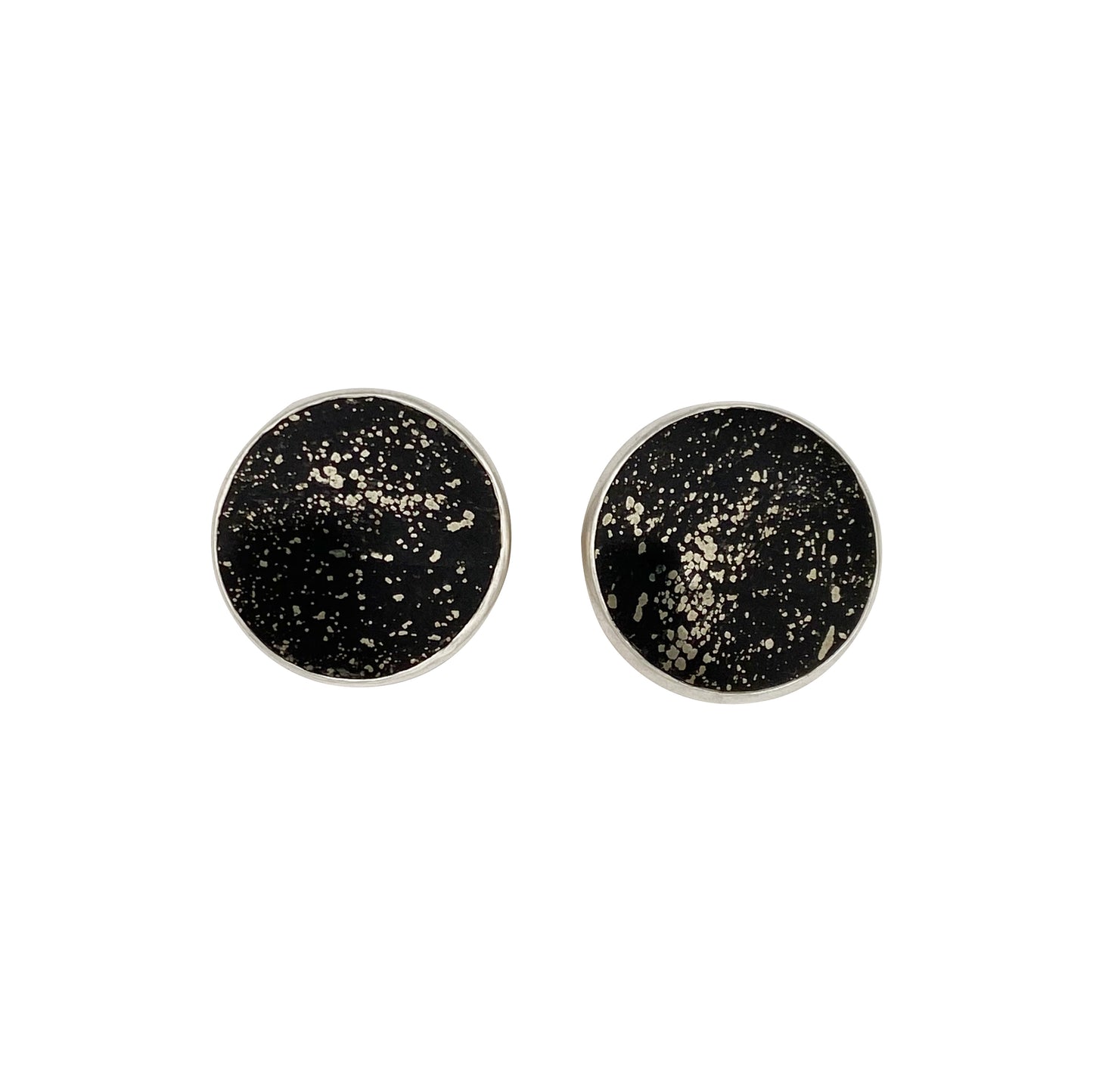 Circle Pyrite Slate Stud Earrings