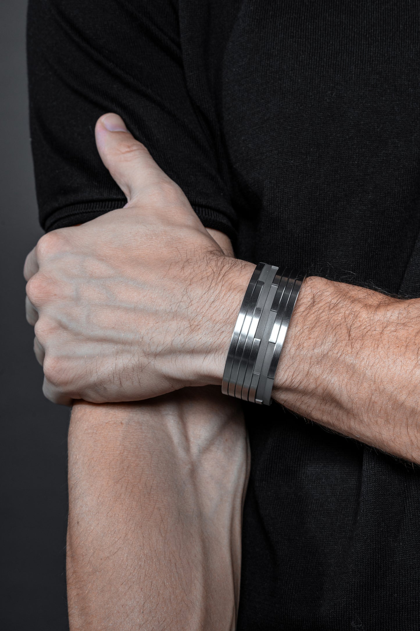 Stainless Cuff Bracelet with Silver Rivets - Collection 7 Bracelet