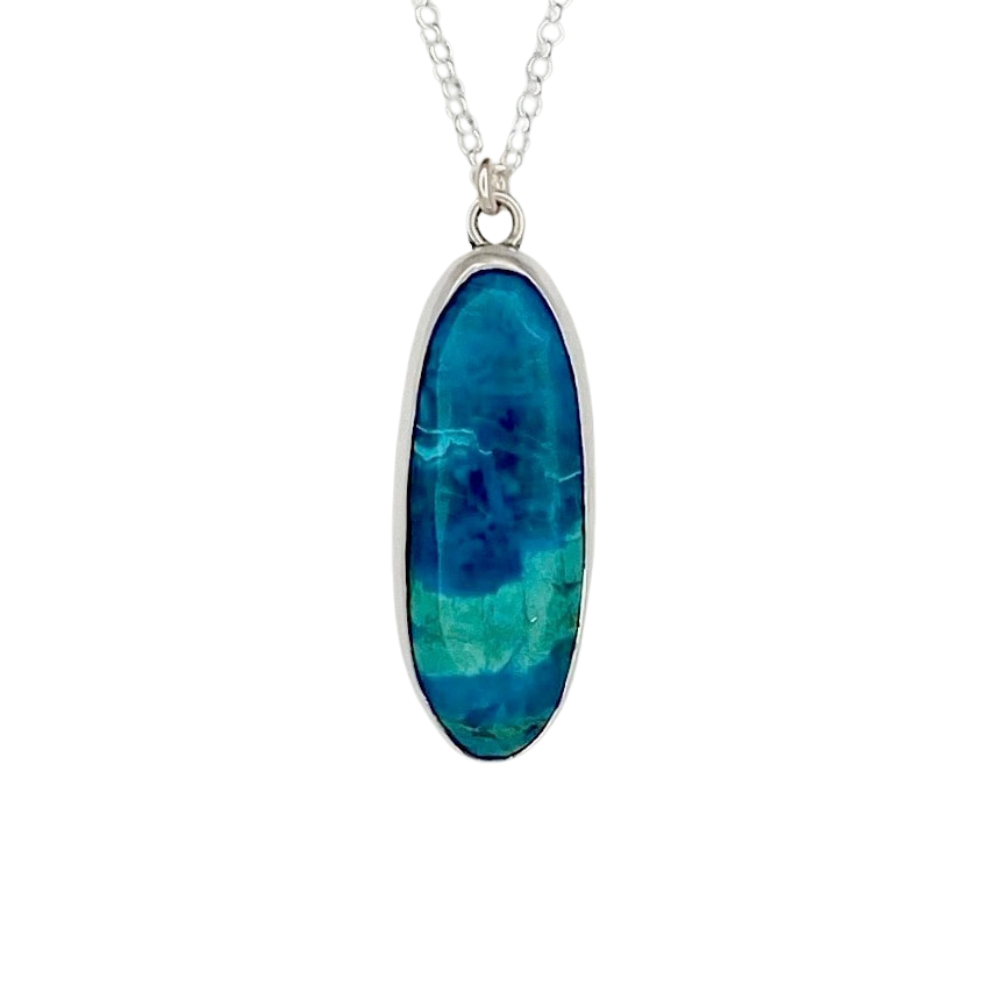 Oval Malachite Azurite Pendant with Wave Detail