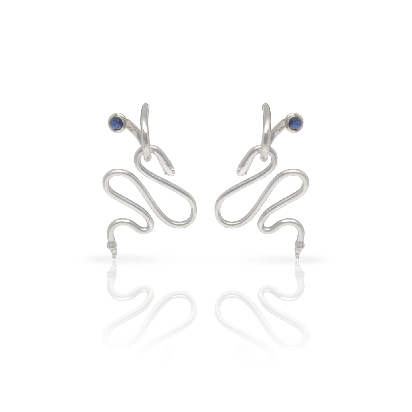 Blue Sapphire Peek-A-Boo Hoops with Snake Charms
