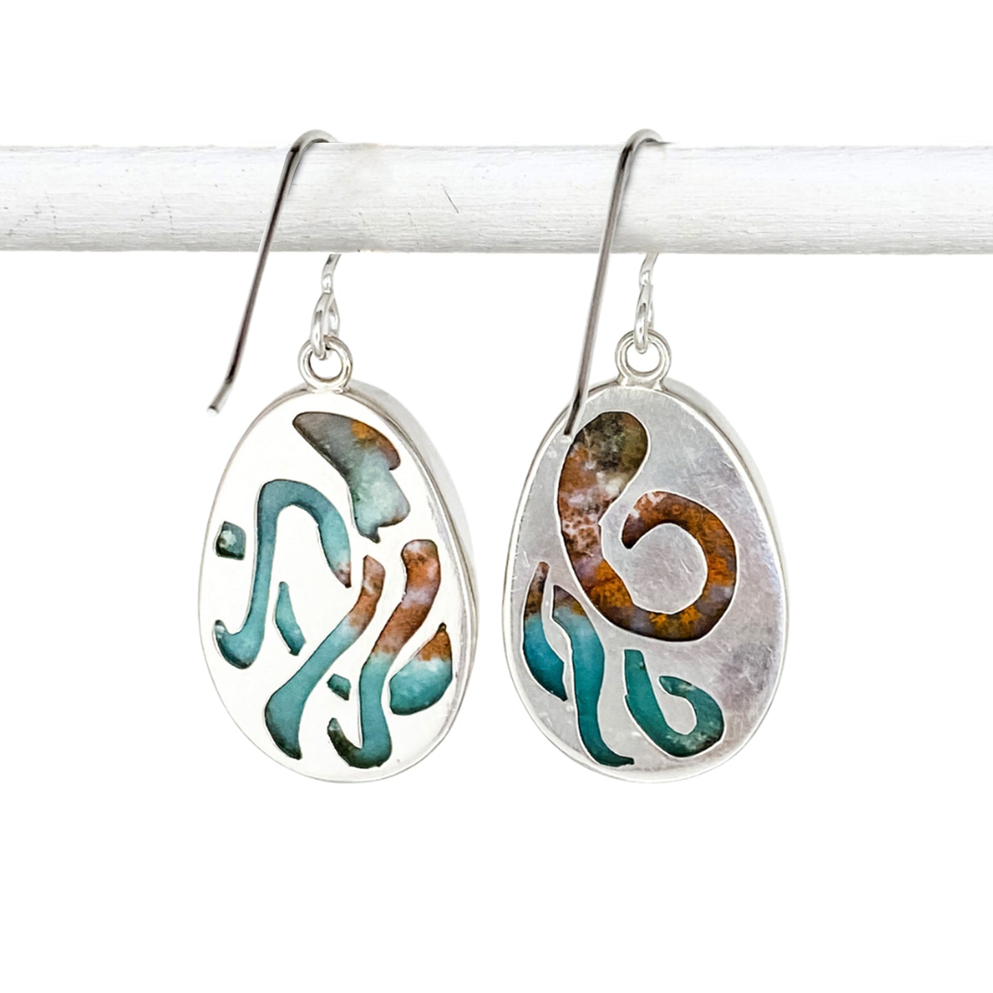 Opalized Wood Dangle Earrings with Octopi