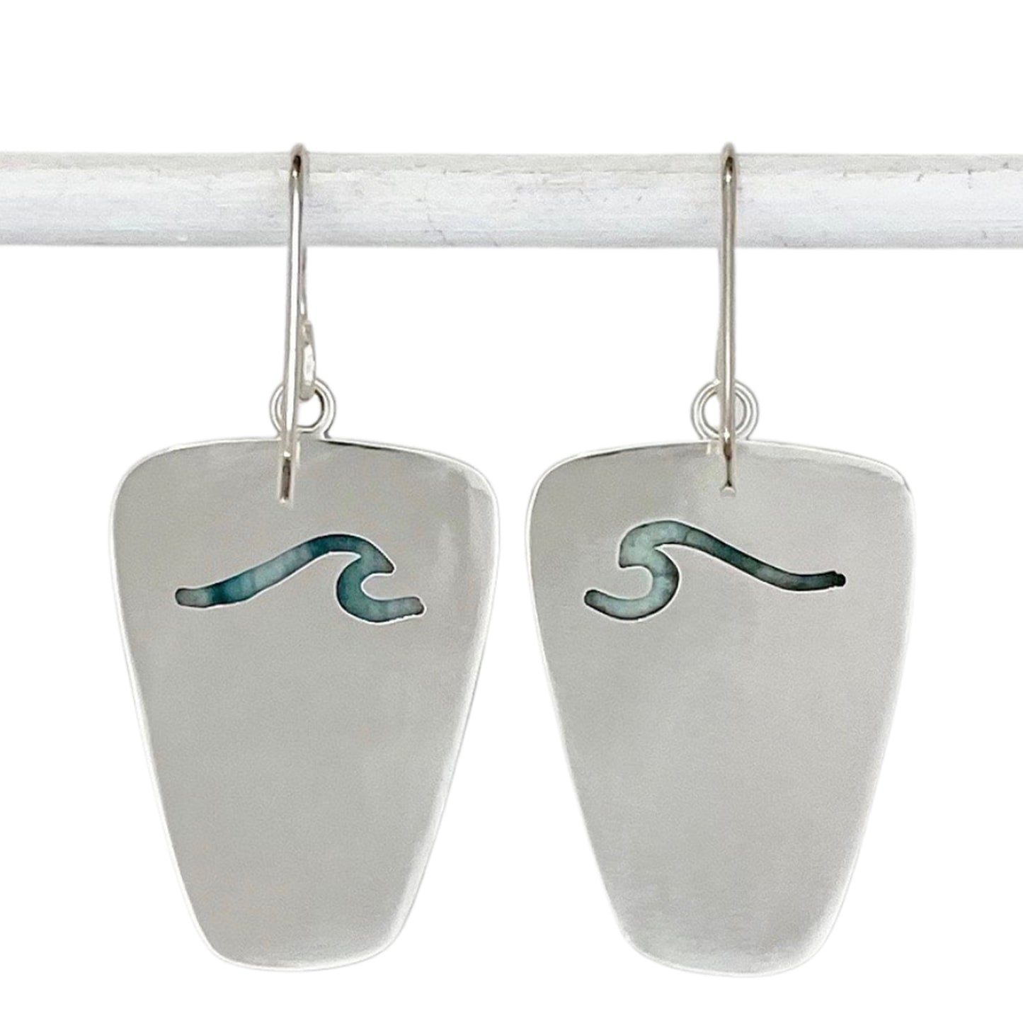 Opalized Wood Dangle Earrings with Waves