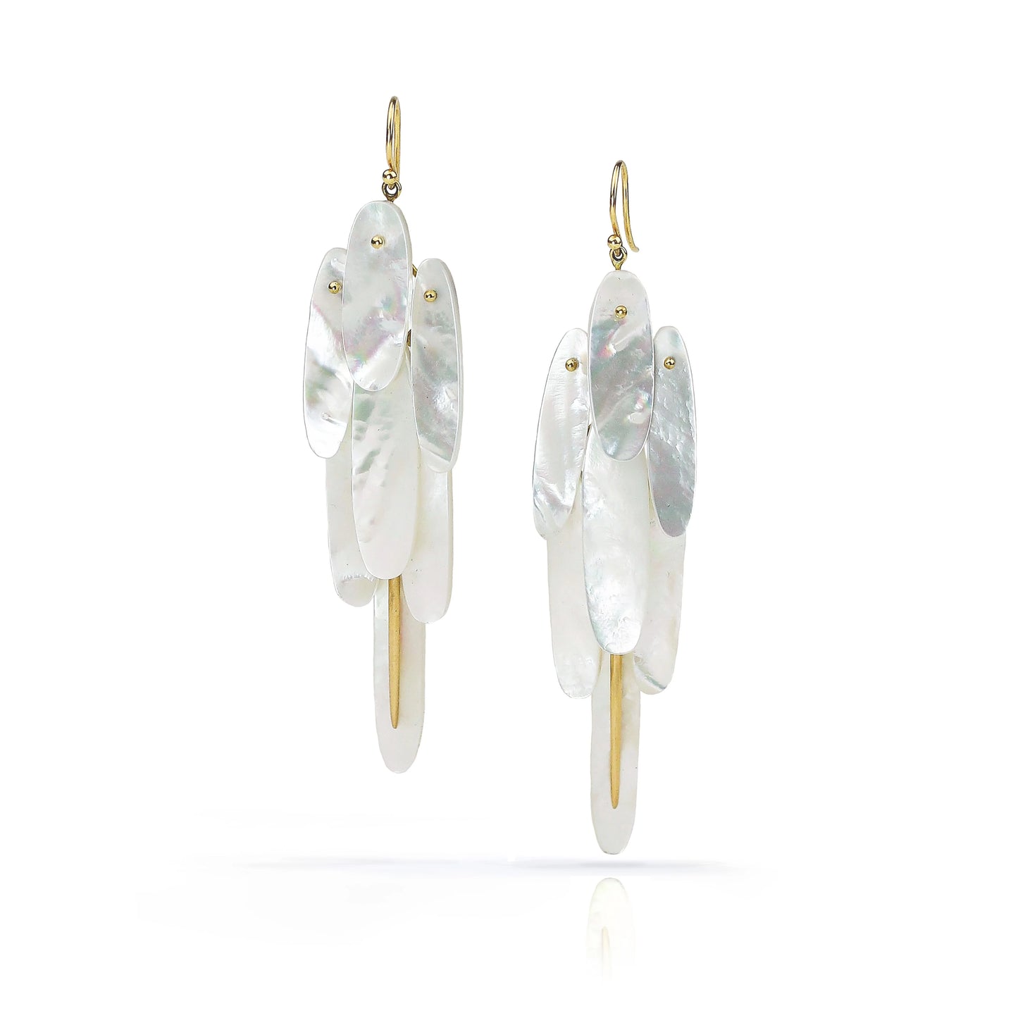 Full Tail Feather Earrings in 18k gold and Mother of Pearl