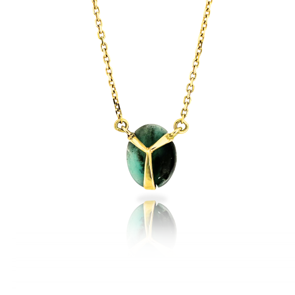 Lucky Scarab Pendant in 14k Gold and Emerald