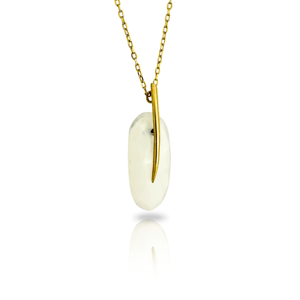 Feather Pendant in 18k gold and White Moonstone on a 16" chain