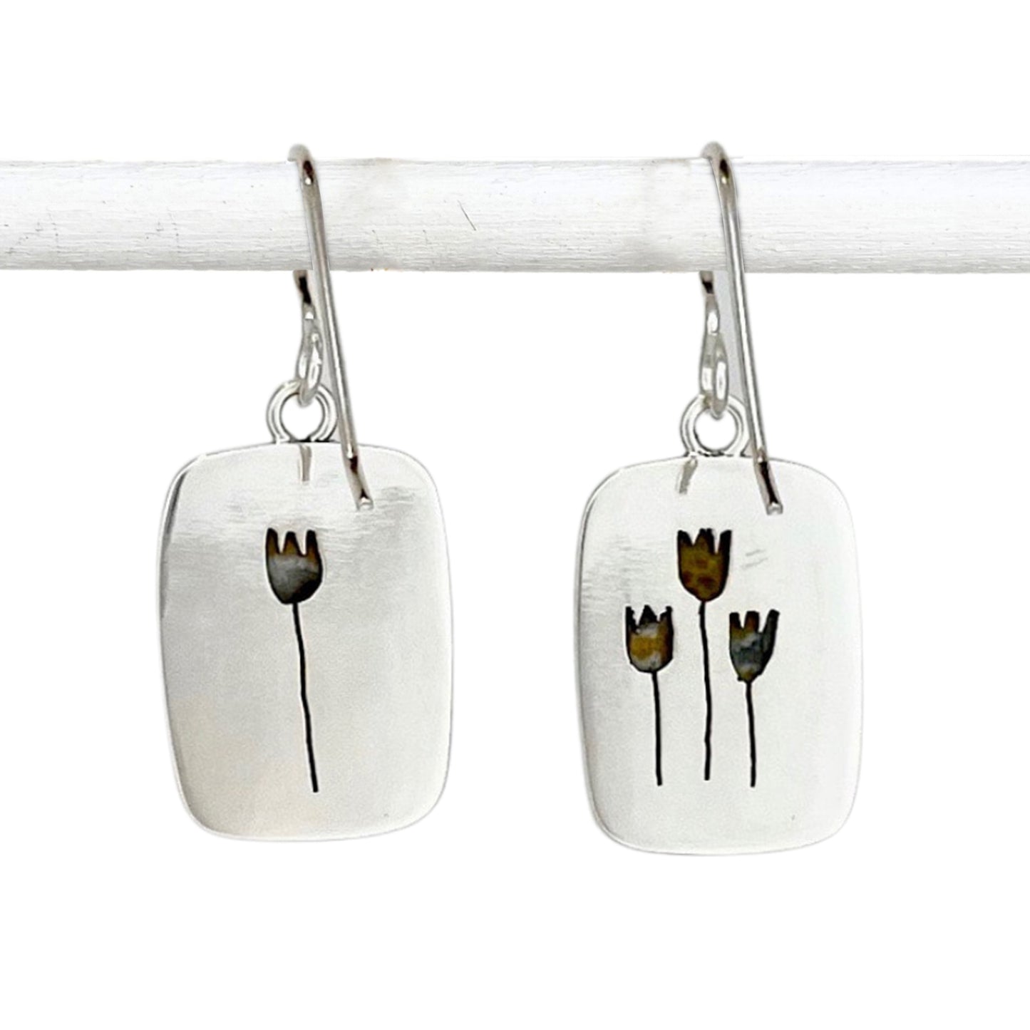 Rectangular Ocean Jasper Dangle Earrings with Tulips