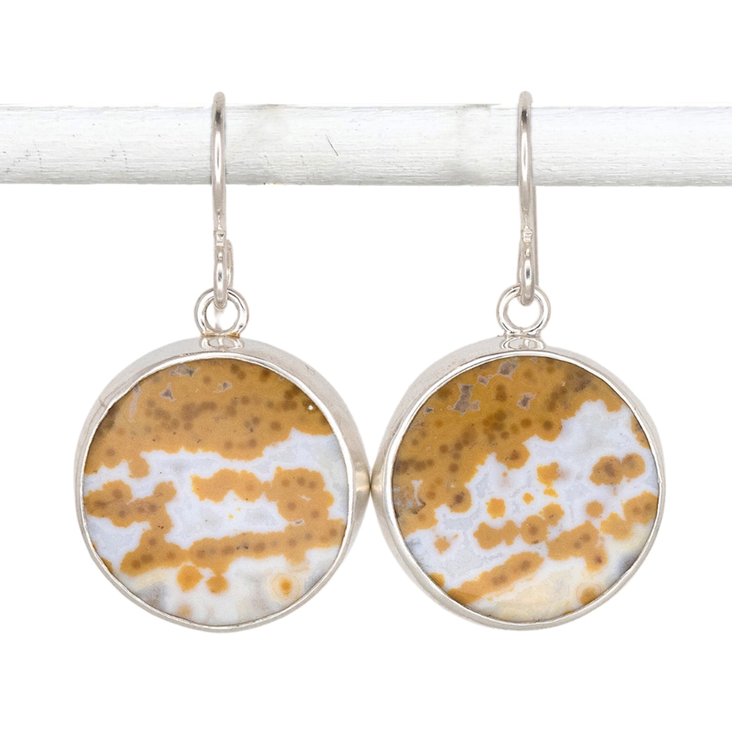 Round Ocean Jasper Dangle Earrings with Tulips on the Backs