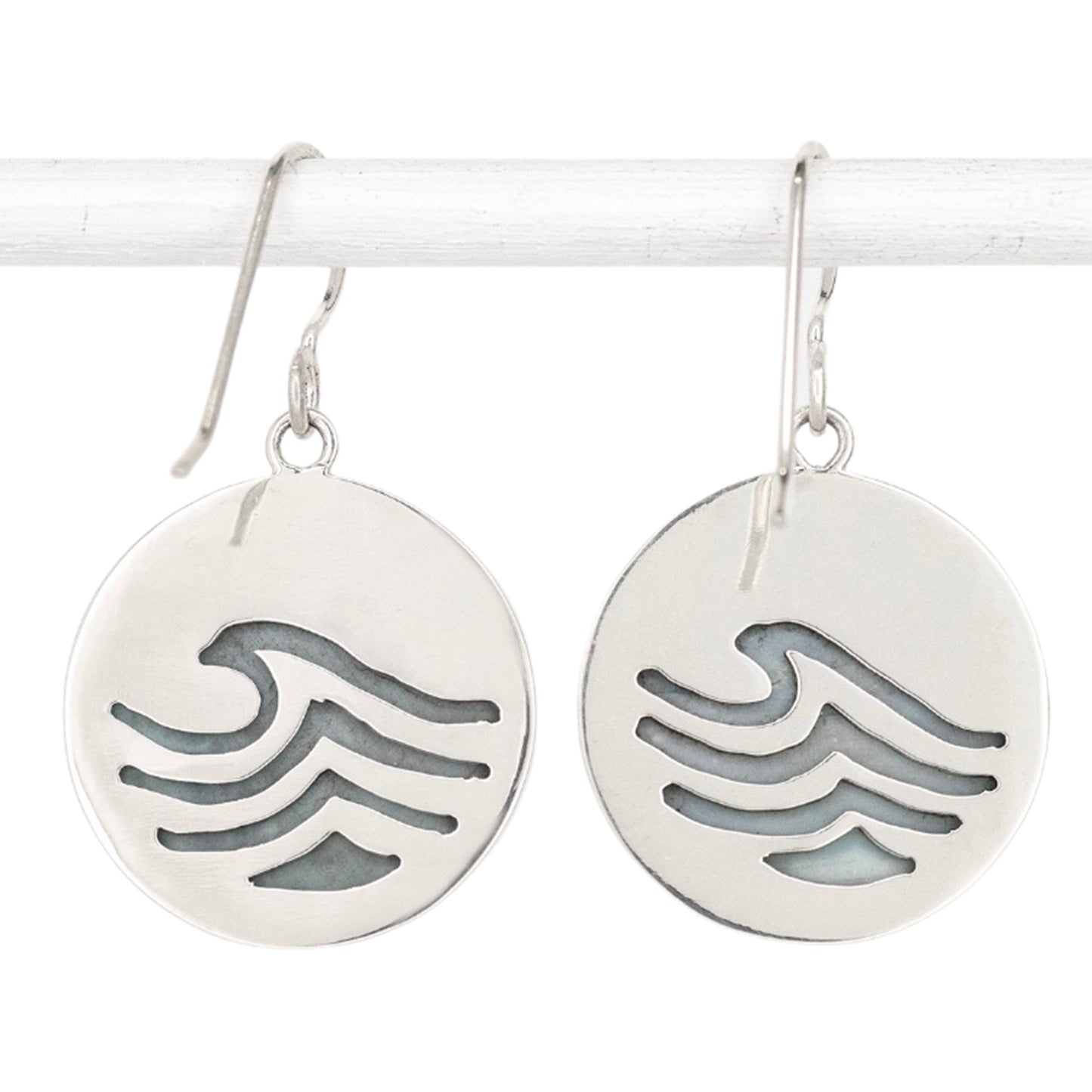 Round Opalized Wood Dangle Earrings with Waves