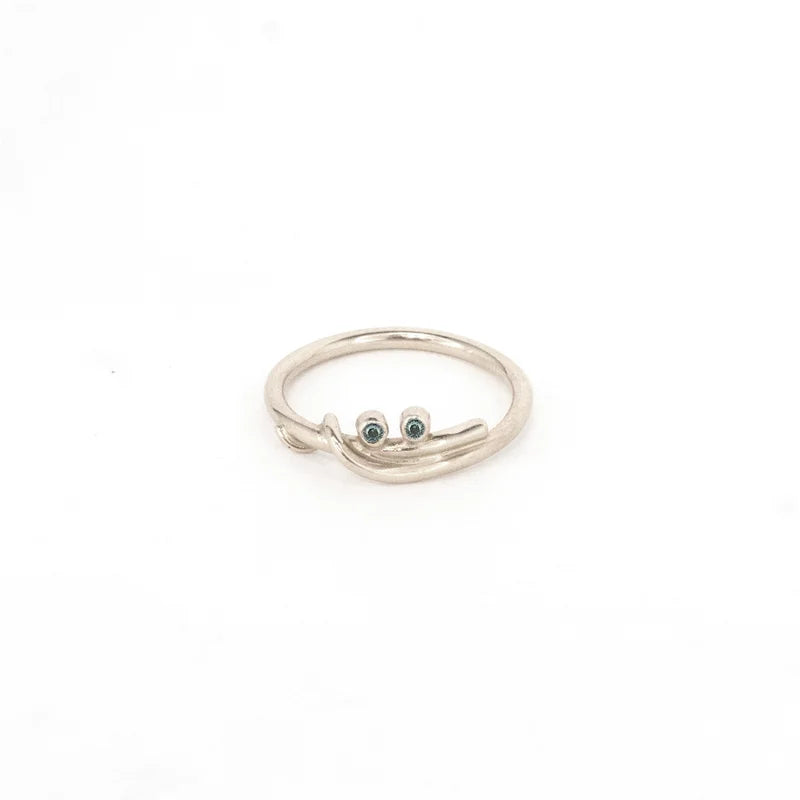 14k Wrapped Vine Yellow or White Gold Band with two 2mm Diamonds or Sapphires