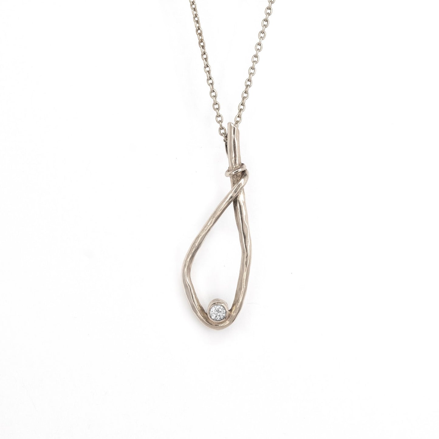 14k Vertical Loop Yellow or White Gold Necklace with Sapphire or Diamond