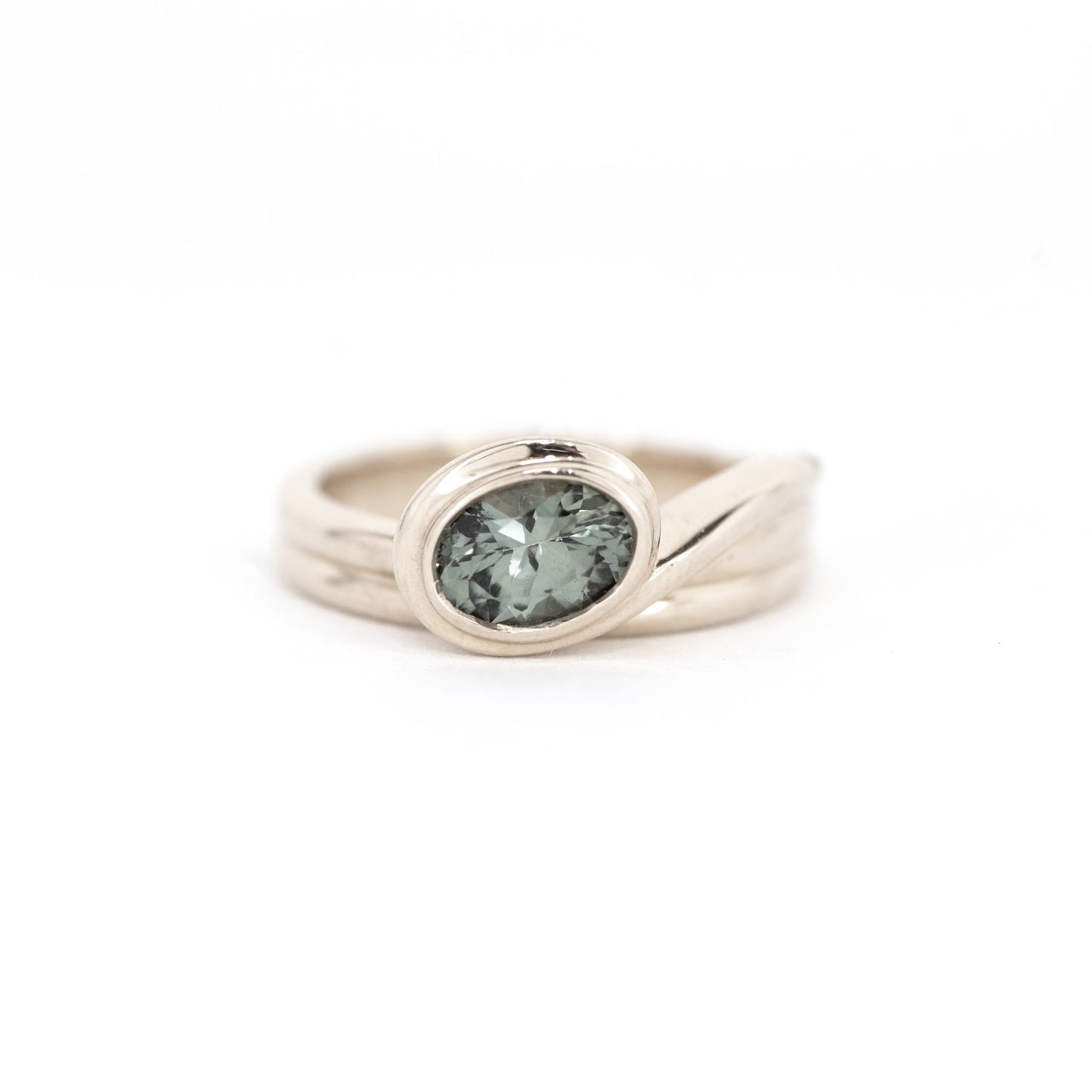 14k Wrapped Around Oval Sapphire Ring in White or Yellow Gold