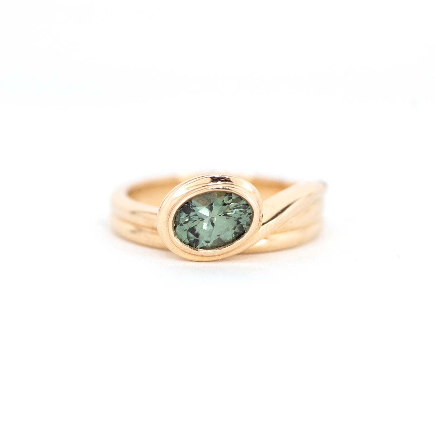 14k Wrapped Around Oval Sapphire Ring in White or Yellow Gold