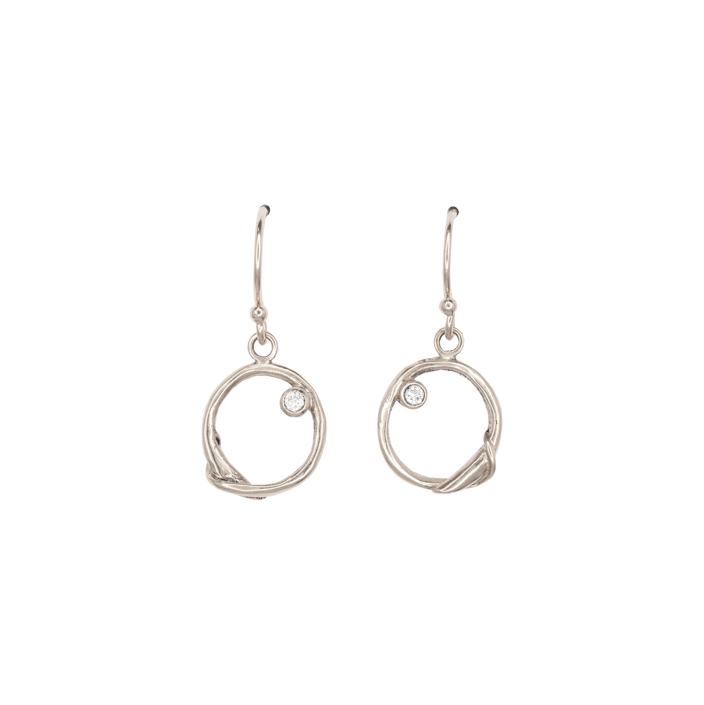 14k Tiny Circle Yellow or White Gold Dangles with Diamond or Sapphire
