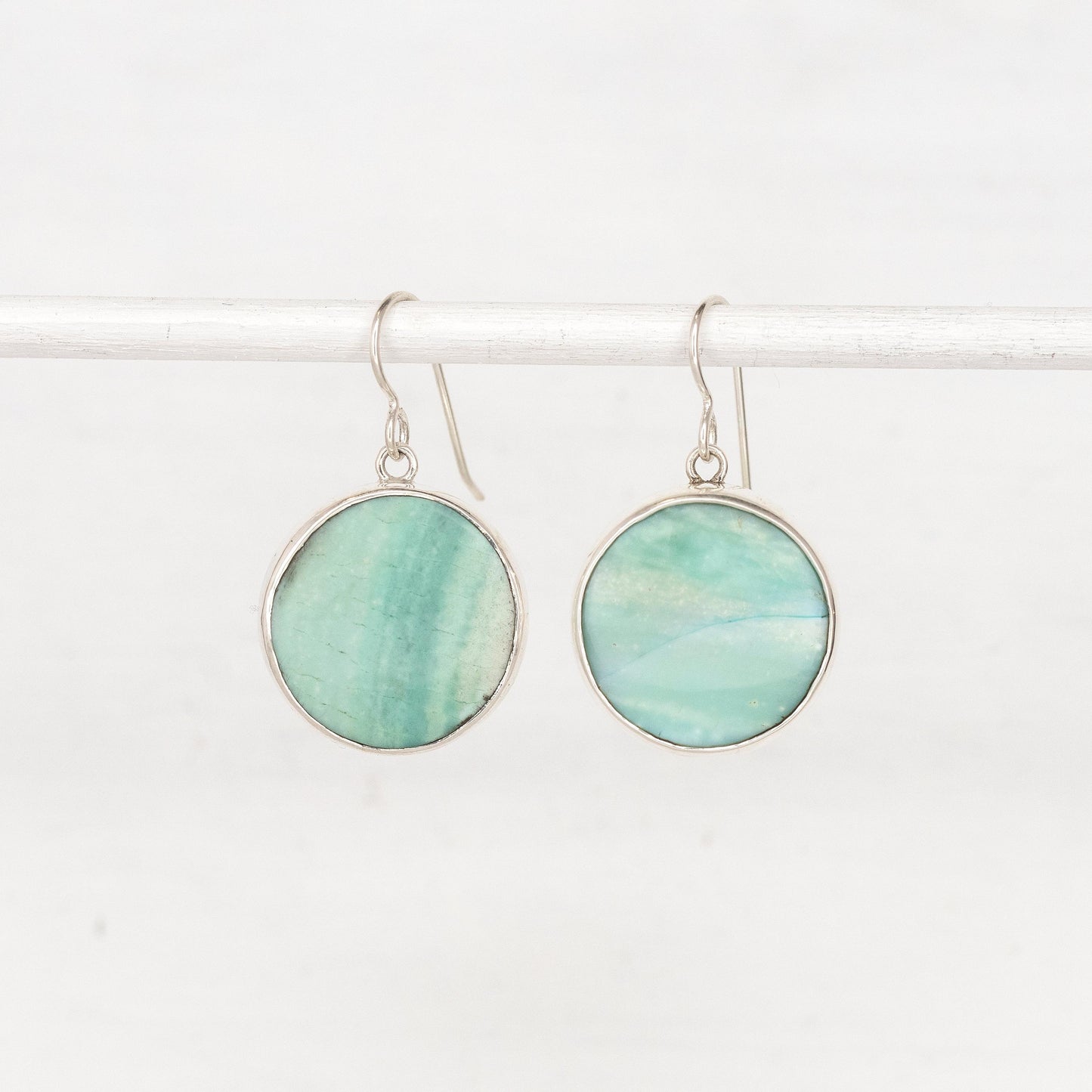 Round Opalized Wood Dangle Earrings with Waves