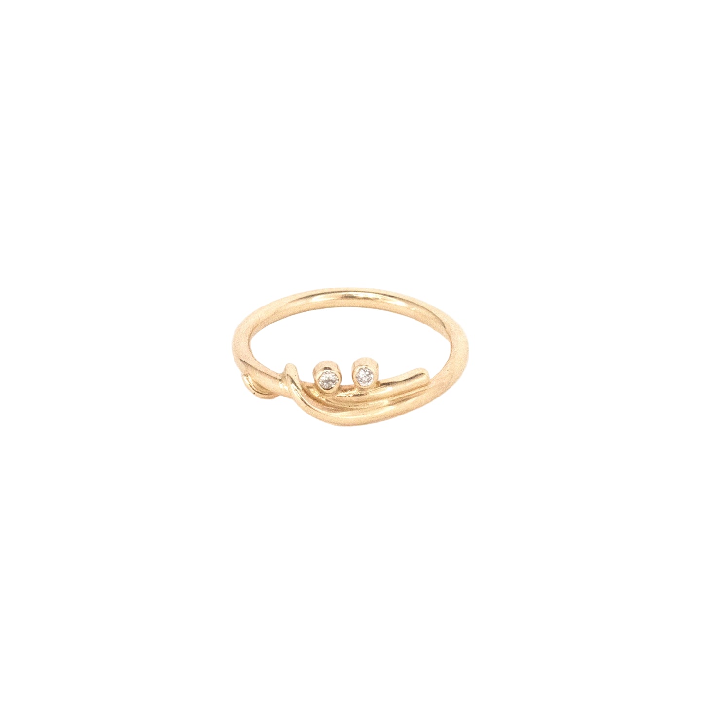 14k Wrapped Vine Yellow or White Gold Band with two 2mm Diamonds or Sapphires