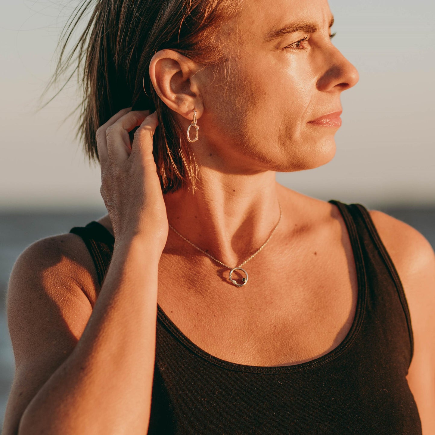 14kt Small Circle Link White or Yellow Gold Necklace with Sapphire or Diamond