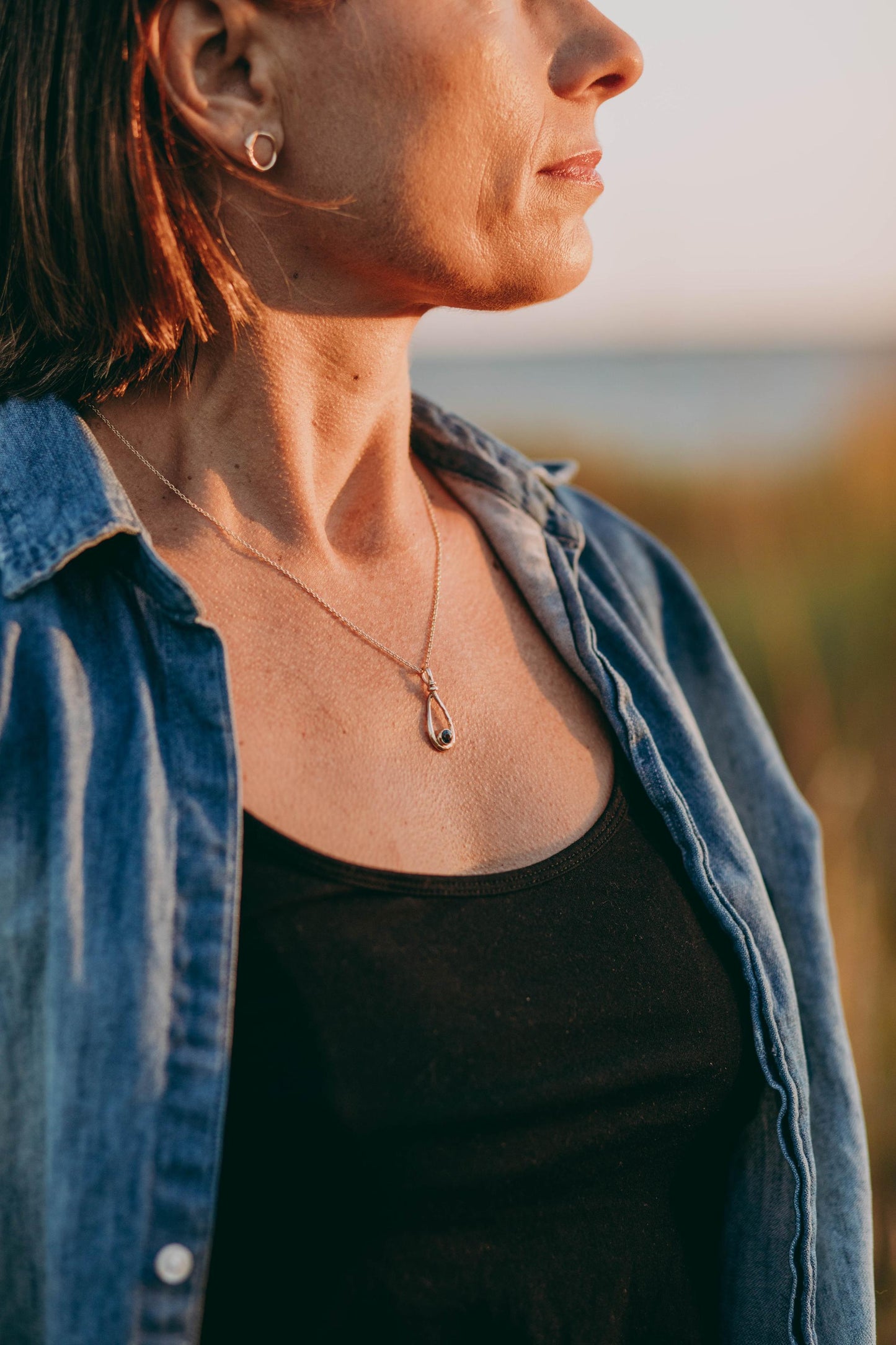 14k Teardrop White or Yellow Gold Necklace with Sapphire or Diamond