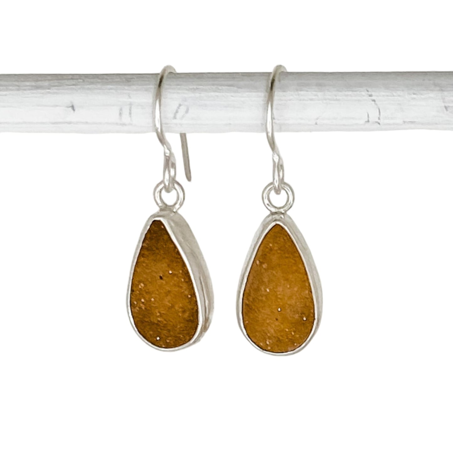 Peach Druzy Teardrop Dangle Earrings